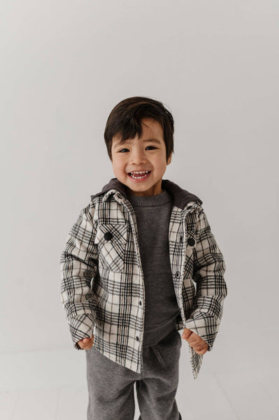 Babysprouts | Kid's Hooded Shacket - Granite Plaid
