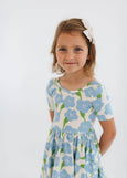 Good Apples Kids - Short Sleeve Twirl Dress in Blue Garden