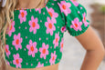 Oopsie Daisy - Emma Green & Pink Flower Ruched 2 Piece Swimsuit