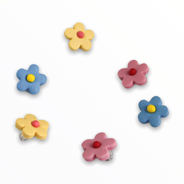 iMiN Kids - Flower Clip On Earrings Pink / Yellow / Blue