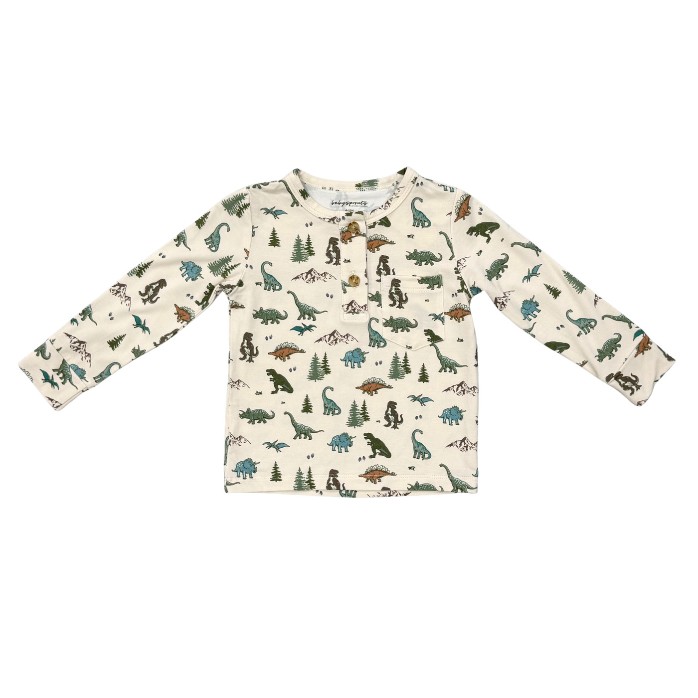 Babysprouts | Boy's Long Sleeve Henley Shirt - Dino Land