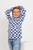 Bird & Bean® - Kids Bamboo Hoodie- Check - Blue Boys Fall Clothing