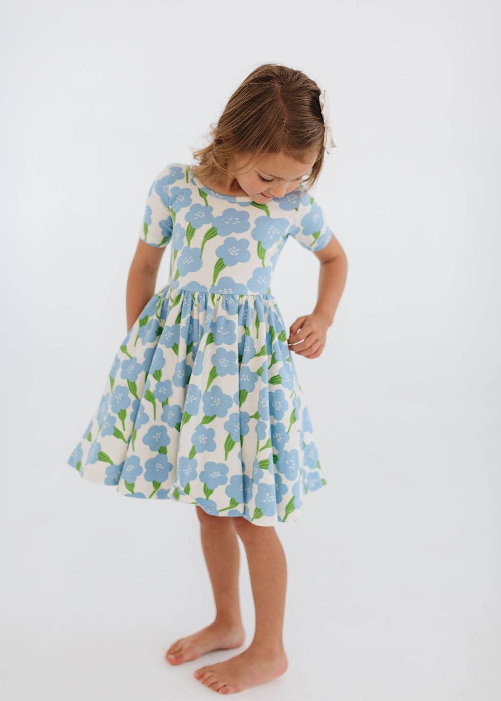 Good Apples Kids - Short Sleeve Twirl Dress in Blue Garden