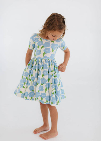 Good Apples Kids - Short Sleeve Twirl Dress in Blue Garden