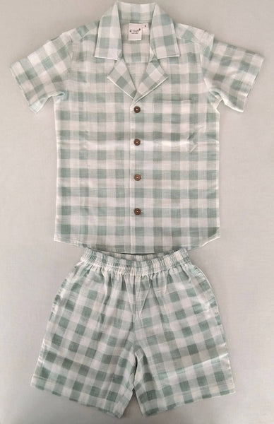 Sage Checks Cotton Shirt & Shorts Set - Yo Baby