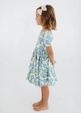 Good Apples Kids - Short Sleeve Twirl Dress in Blue Garden