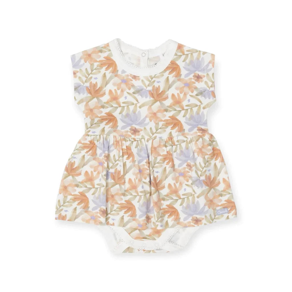 Coccoli - Floral on Cream Modal Skirted Romper