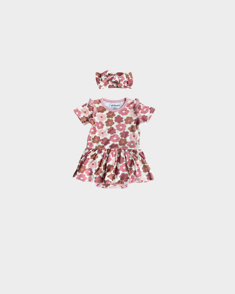 Babysprouts - Bodysuit Dress & Headband Set in Retro Bloom