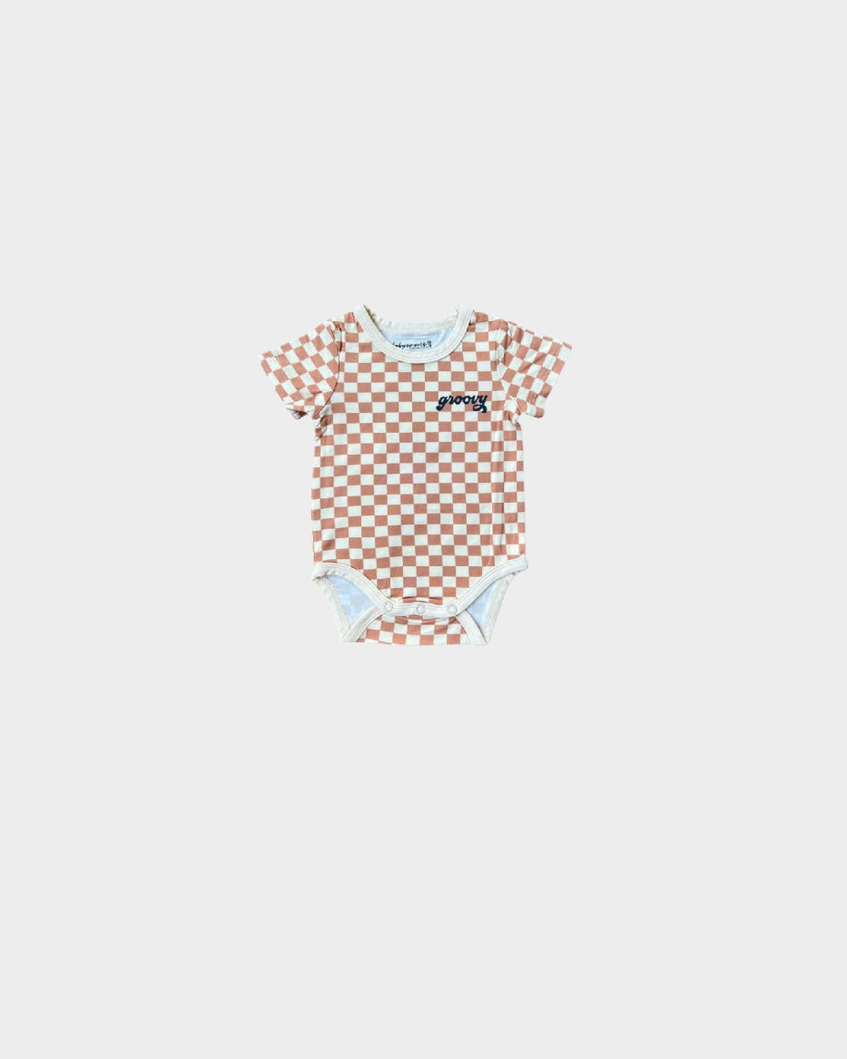 Babysprouts -Butterscotch Checkered Groovy Bodysuit