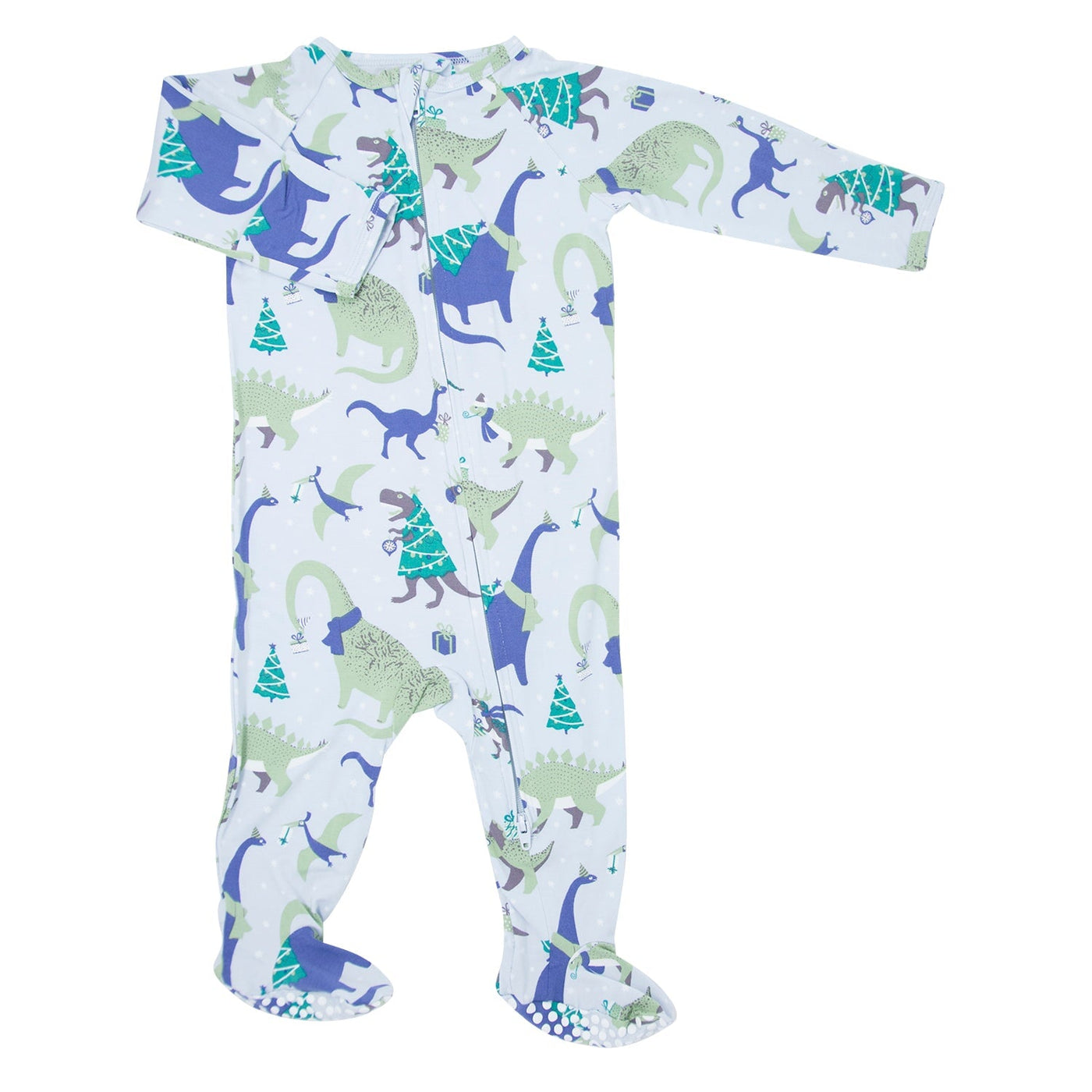 Sweet Bamboo - Holiday Dino - Piped Zipper Footie