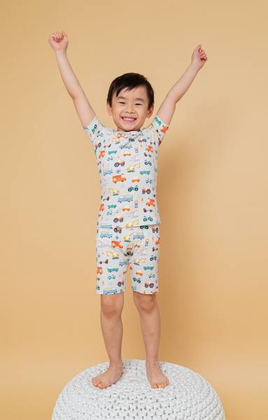 Bird & Bean® - Kids Short Modal Bamboo Pajamas -Cars, Trucks, Construction