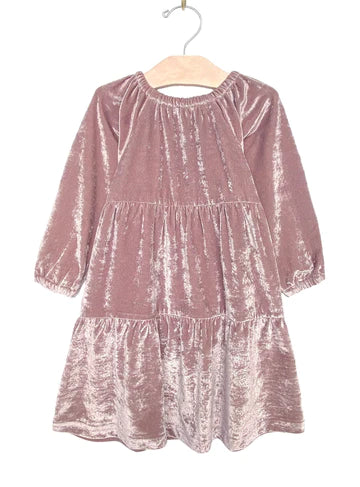 City Mouse Studio - Velour Tiered Dress- Dusty Pink
