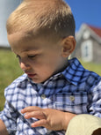 Me & Henry - Navy and White Plaid Shirt - Boy and Daddy Sizing - Two Little Birds Boutique
