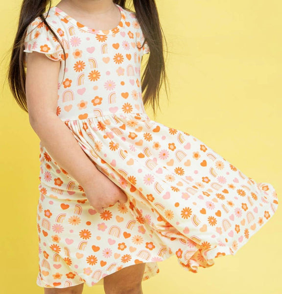 Bird & Bean® - Kids Modal Bamboo Twirl Dress - Daisy Days