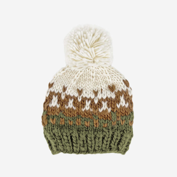 The Blueberry Hill - Nell Stripe Hat, Walnut/Olive | Hand Knit Kids & Baby