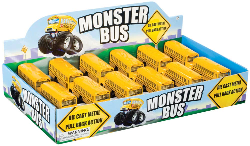 Toysmith - Monster School Bus, Pull Back Action, Die-Cast